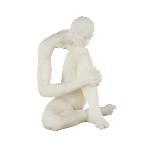 14.25" White Thinking Human Polystone Decorative Sculpture